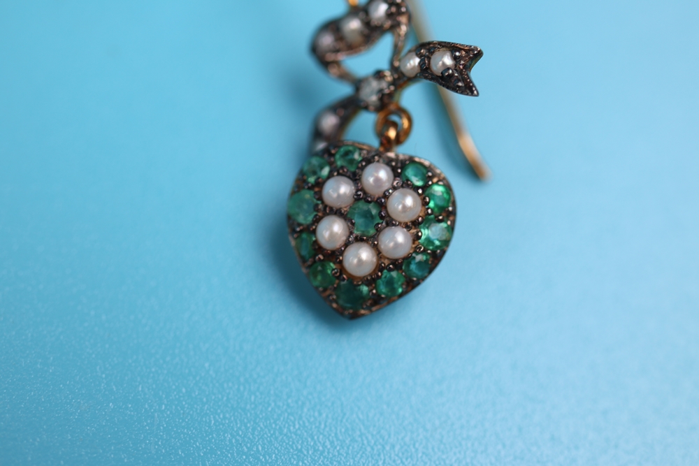Pair of emerald, pearl & diamond set earrings - Image 3 of 6
