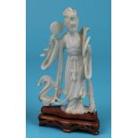 White jade carved figure of lady - Approx H: 19.5cm