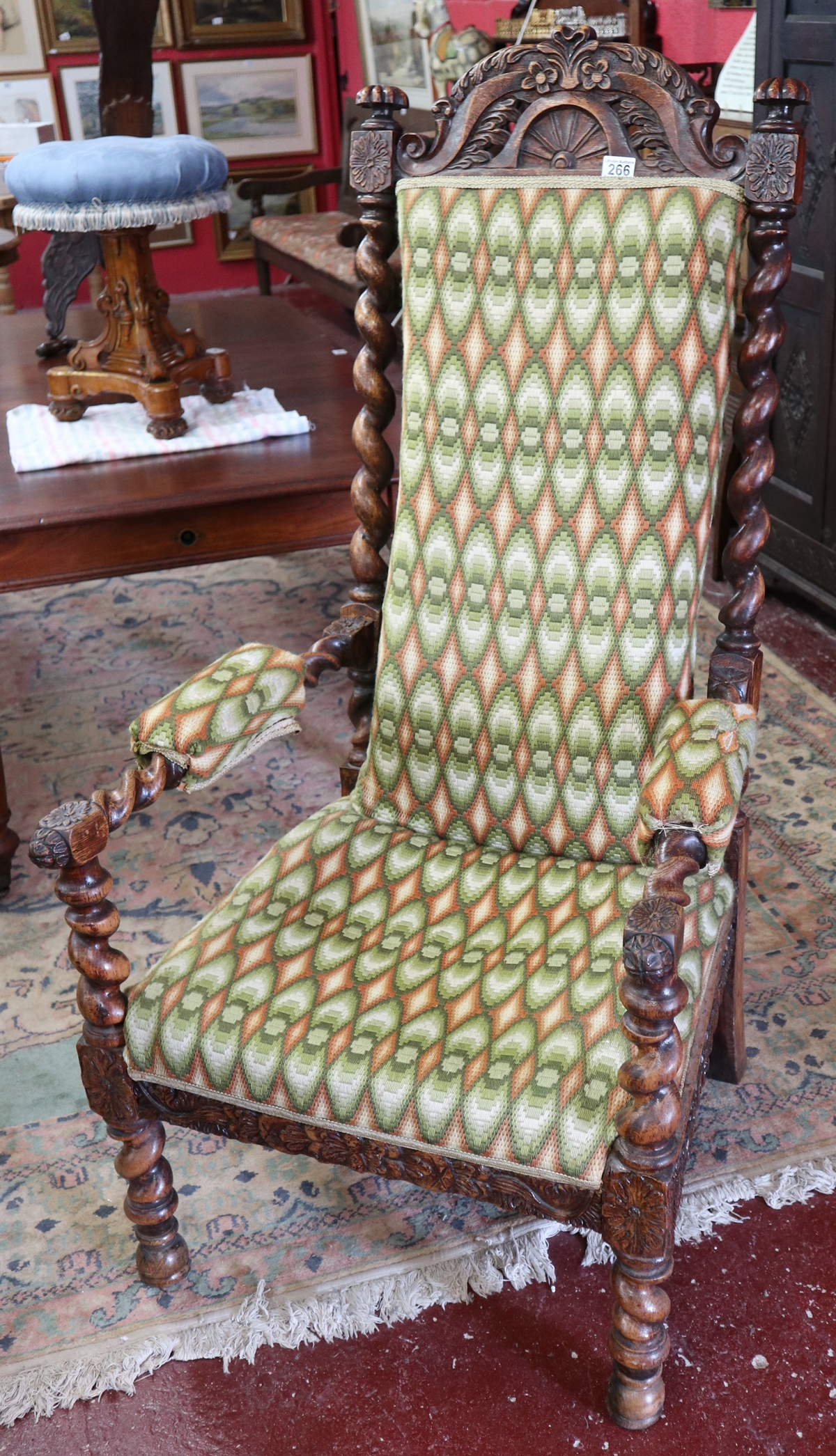 Carved barley-twist thrown chair