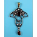 Garnet, pearl & diamond set pendant