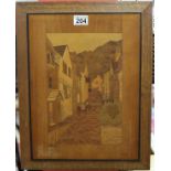 Marquetry picture - Clovelly - Approx overall size W: 36.5cm x H: 47cm