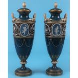 A fine pair of Minton Pate-Sur-Pate porcelain lidded vases - H: 40cm