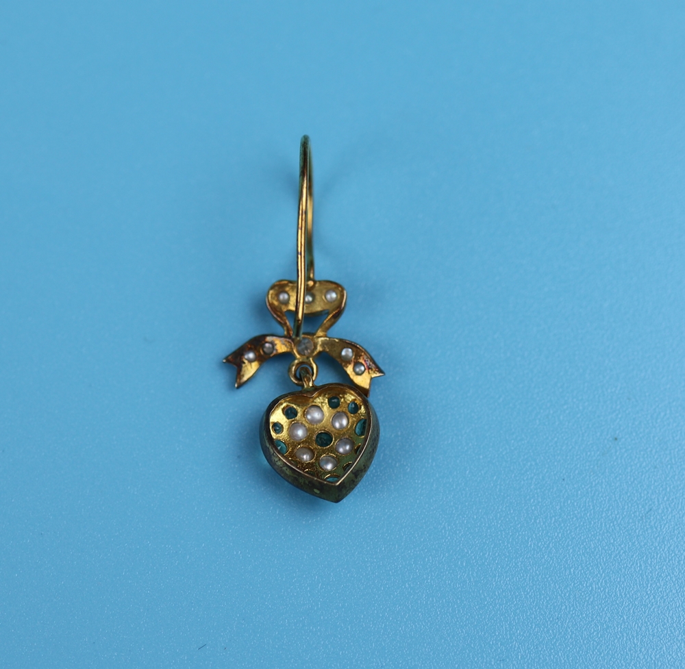 Pair of emerald, pearl & diamond set earrings - Image 5 of 6
