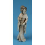 Carved ivory Geisha girl A/F (pre 1947) - Approx H: 14cm