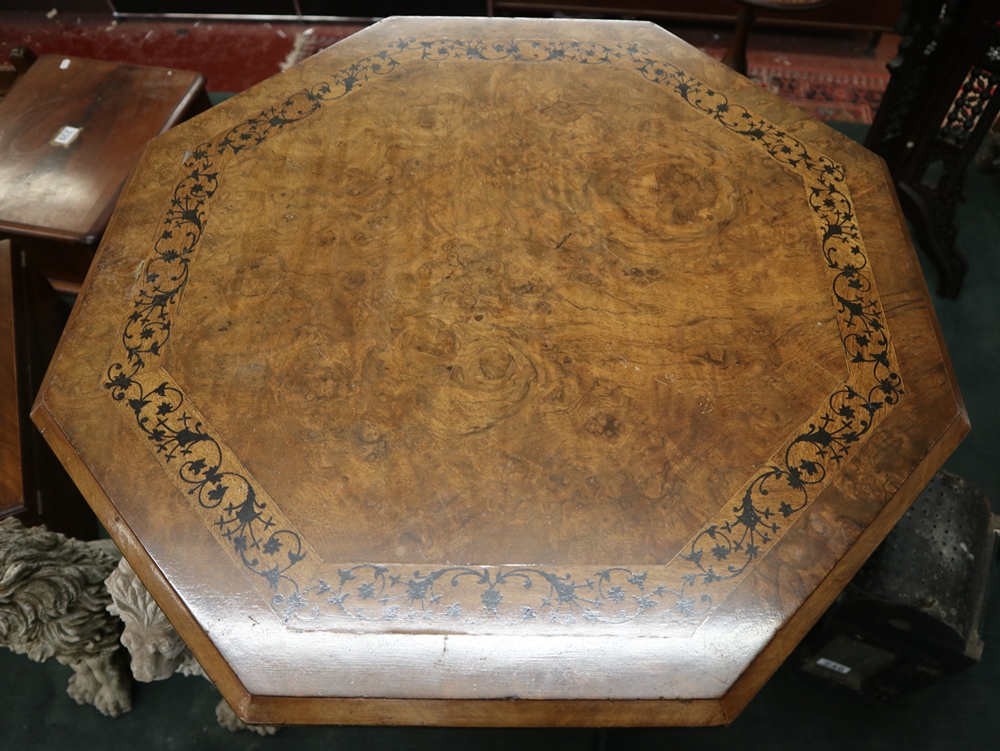 Early Victorian burr walnut inlaid octagonal occasional table - Approx W: 64cm x D: 64cm x H: 65cm - Image 2 of 4