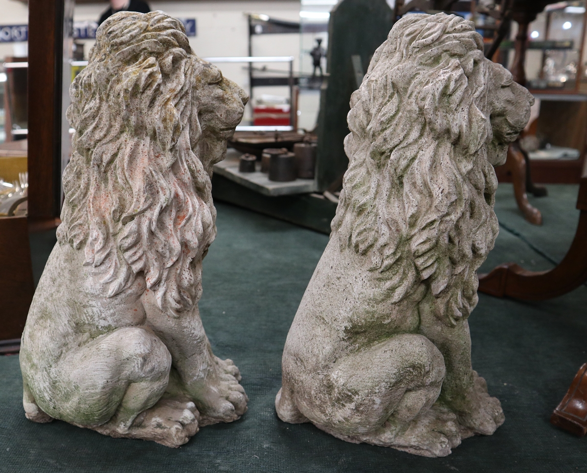 Pair of stone lions - Approx H: 38cm - Image 4 of 4