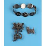 2 silver marcasite brooches & silver bracelet