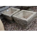 Pair of square stone planters - Approx W: 34cm x D: 34cm x H: 26cm