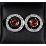 Fine pair of 18ct gold topaz & diamond earrings