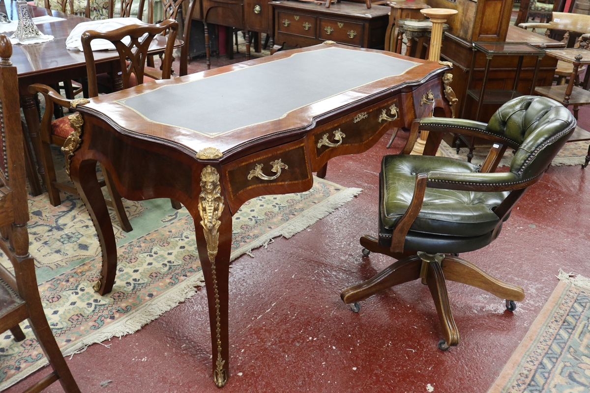 French Kingwood & ormolu mounted writing table - Approx L: 159cm x W: 80cm x H: 82cm