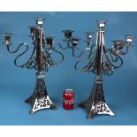 Pair of large white metal candelabras - Approx H: 53cm