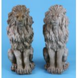 Pair of stone lions - Approx H: 38cm