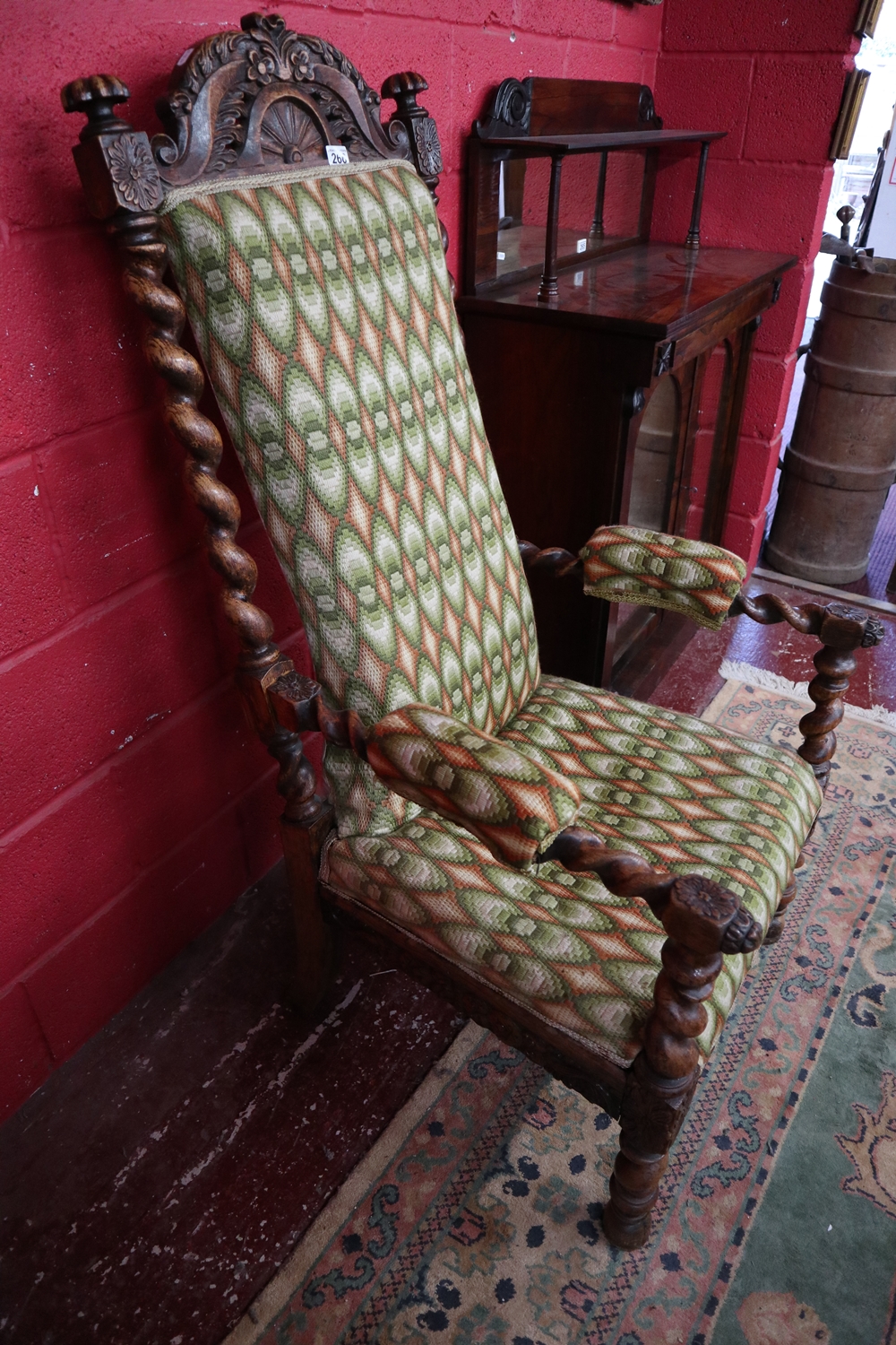 Carved barley-twist thrown chair - Image 4 of 6