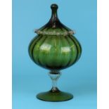 Green Venetian glass lidded urn - Approx H: 33cm