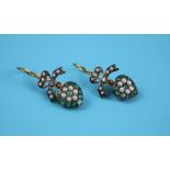 Pair of emerald, pearl & diamond set earrings