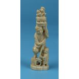 Ivory carving - Man with boy & monkey (pre 1947) - Approx H: 19cm