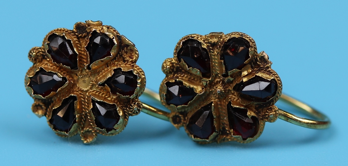 Pair of 14ct gold garnet earrings