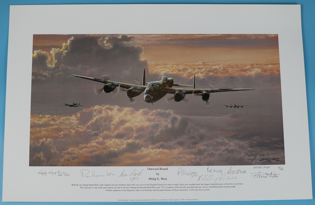 RAF Print - Outward Bound by Philip West - Artists proof 4 of 50 signed by artist & various WWII RAF