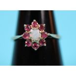 Gold ruby & opal cluster ring