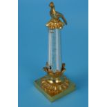 19th century ormolu desk thermometer with bird finial and foliate design base, approx H: 19cm