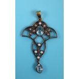 Gold blue topaz diamond & pearl pendant