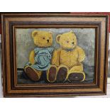 Early oil - Teddy bears signed A Farnsworth - Approx image size W: 34cm x 24cm