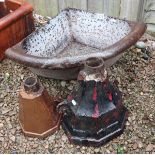 Cast iron corner trough and 2 old iron water fountains