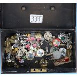 Tin of badges & brooches