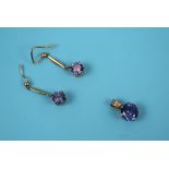 Gold tanzanite pendant together with matching earrings