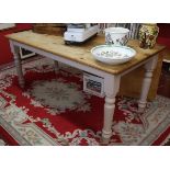 Pine farmhouse table with painted base - Approx L: 167cm W: 83cm H: 75cm