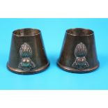 First World War trench art, pair of shell detonator heads, egg cups with the Royal Engineers