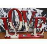 Oil drum sculpture - Love - Approx W: 42cm x H:30.5cm