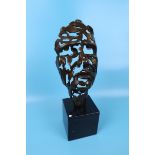 Contempory bronze face sculpture on marble base - Approx H: 37cm