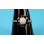 Gold opal & garnet cluster ring