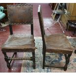 Set of six oak & leather chairs
