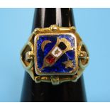 Gents enamelled signet ring - unmarked but believed to be 18ct gold