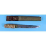 Ivory handled Japanese knife in sheath