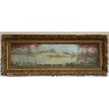 Painting on board - Lake scene - Approx image size: 87cm x 21cm