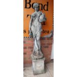 Large stone statue water feature on plinth - Lady - Approx H: 173cm