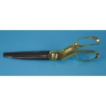 Large pair of 19th century brass handled steel bladed oversized scissors or shears by T Wilkin of
