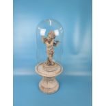 Cherub under glass dome on plinth - Approx H: 66cm