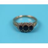 Gold diamond & sapphire triple cluster ring