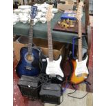 3 guitars & 2 amplifiers