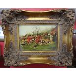 Small hunting print in heavy gilt frame