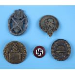 5 German Nazi medals / badges to include NSDAP party members badge & wound badge
