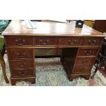 Leather top pedestal desk - Approx W: 122cm D: 61cm H: 76cm