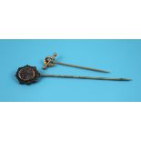 Gold horse shoe stick pin together with Victorian stick pin