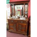 Quality Art Nouveau oak mirror-back cabinet - Approx W: 122cm D: 56cm H: 194cm