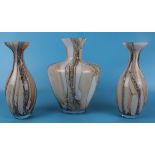3 matching studio glass vases - Approx 2 x H: 26cm & 1 x H: 27.5cm