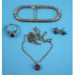 Gold sapphire bracelet, ring & pendant